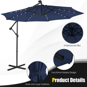 Costway 3 x 3m Cantilever Parasol Backyard Patio Offset Umbrella w/ 32 Solar-Powered LED Lights