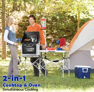 NJ CO-01 Portable Camping 2in1 Gas Oven and Stove 2 Burners for Outdoor