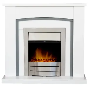 Adam Chilton Fireplace in Pure White & Grey with Colorado Electric Fire in Brushed Steel, 39 Inch