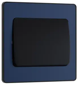 BG PCDDB12WB Matt Blue Evolve 1 Gang 20A 16AX 2 Way Wide Rocker Light Switch - Black Insert