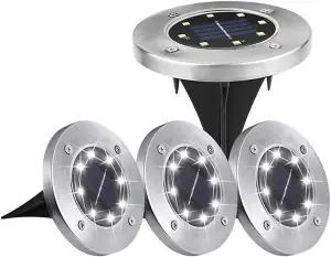 Set of 4 Solar Ground Lights 8 LEDs Deck Lights Outdoor White Pathway Lights In Ground Waterproof for Garden Lawn Patio Driveway