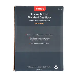 TIMCO 5 Lever British Standard Deadlock Electro Brass - 78mm