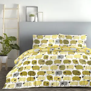 Dotty Sheep 130 TC Reversible Modern & Contemporary Duvet Cover Set Ochre / Single - 1 Standard Pillowcase