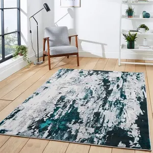 Grey Green Abstract Modern Easy To Clean Abstract Rug For Dining Room-160cm X 220cm