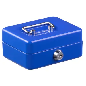 Hardys Metal Cash Box Money Bank Deposit Steel Tin Security Safe Petty Key Lockable - 4" Blue