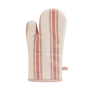 Traditional Style Rose Blush Cotton Stripe Single Oven Glove