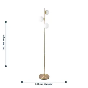 First Choice Lighting Marlin Satin Brass Opal Glass 3 Light Floor Lamp