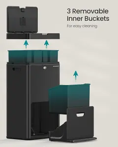 SONGMICS Kitchen Bin, 3-Compartment Bin for General Waste, Food Waste, and Recycling, Carbon Filter, Wide Pedal, Black