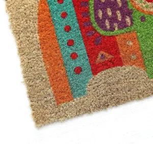 Coco&Coir Natural Coir Indoor Mat 15mm Non-Slip Backing Elephant Colourful Printed Design  45 x 75cm JUMBO BLING