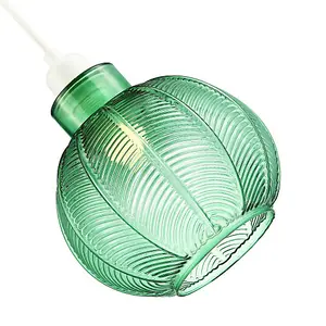 Designer Ribbed Leaf Themed Forest Emerald Green Glass Pendant Lighting Shade