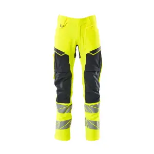 Mascot Accelerate Safe Trousers with Kneepad Pockets - Hi-Vis Yellow/Dark Navy   (42.5) (Leg Length - Regular)