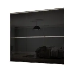 Minimalist Panelled Black 3 door Sliding Wardrobe Door kit (H)2260mm (W)2246mm