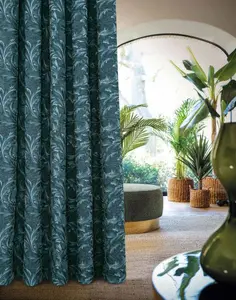 Home Curtains Georgia Chenille Fully Lined Floral 65w x 54d" (165x137cm) Teal Pencil Pleat Curtains (PAIR)