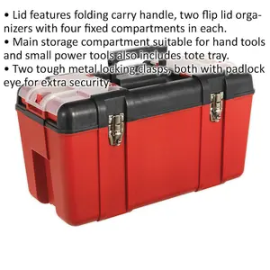 Versatile 595 x 300 x 330mm Tool Box with Tote Tray for Easy Storage and Organization