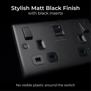 BG Nexus Metal 13A Double Switched Socket USB- A&C, 22W, Matt Black