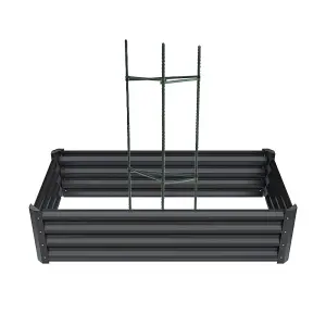 120 x 60cm Outdoor Galvanized Steel Raised Bed for Garden with 90cm H Climbing Stand, Black