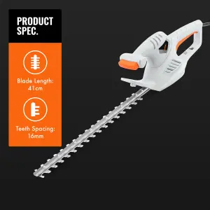 VonHaus Electric Hedge Trimmer, 41cm Blade Length - Bush Cutter with 450W Power, Protective Cover, Safety Trigger & 6m Power Cable