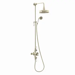 ENKI Downton English Gold White 2-Outlet Brass Thermostatic Shower Set with Rigid Riser Rail 200mm