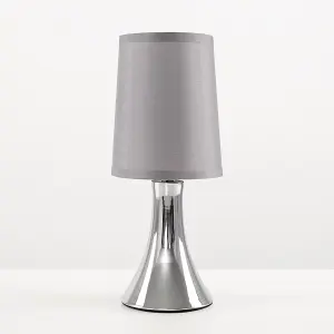 ValueLights Modern Chrome Curved Base Dimmable Touch Table Lamp With Grey Fabric Shade