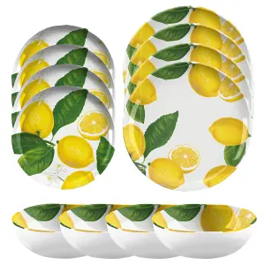 Purely Home Lemon Fresh 12 Piece Melamine Dinnerware Set for 4