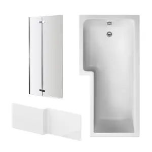 1700mm Left Hand L Shape Bathtub, Front Panel and Bath Screen - Chrome Profile