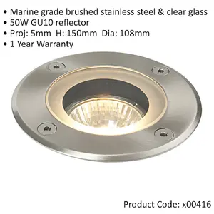 Marine Grade IP65 Round Ground Light - 50W GU10 Reflector - Stainless Steel