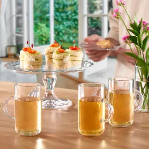 Queensway Home & Dining 270ml 6Pcs Iconic Clear Glass Mugs Coffee Hot Drinks Tea Cup Set with Handle