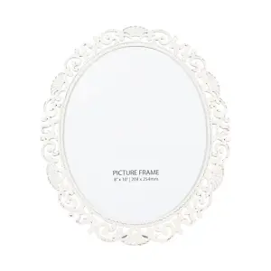 Ornate Vintage Oval 8x10 Picture Frame in White Wash with Rustic Fleck Decor