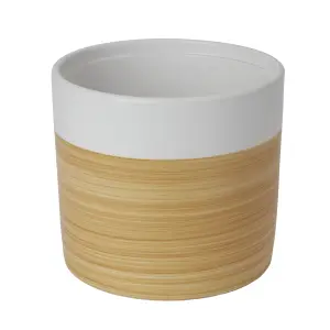 Verve White Wood effect Clay Plant pot (Dia) 22.5cm, (H)20cm, 5.2L