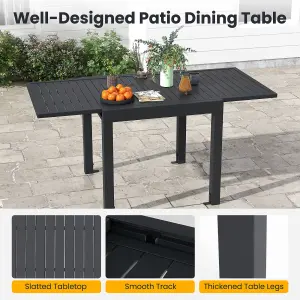 Costway 80-160cm Expandable Patio Dining Table Outdoor Rectangular Aluminum Table for 4-6 Person