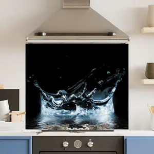 Toughened 6mm Glass Kitchen Splashback 90 x 75cm Water Splash 2 - Polished Edge Heat Resistant Back Splash for Cookers Hob