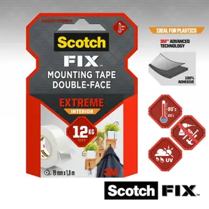 3M Scotch-Fix Extreme Interior White Mounting Tape (L)1.8m (W)19mm