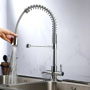 Nes Home Modern Dual Lever Pull Out Kitchen Mixer Tap Faucet Chrome