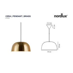 Nordlux Cera Indoor Living Dining Metal Pendant Ceiling Light in Brass (Diam) 21.5cm