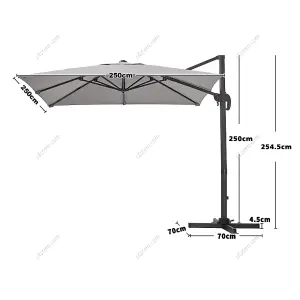 2.5M Dark Grey Rotatable Crank Tilt Garden Roman Umbrella Cantilever Parasol with Cross Base