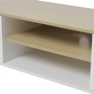 140 x 40 x 45cm TV Stand with Doors and Open Shelves White and Natural