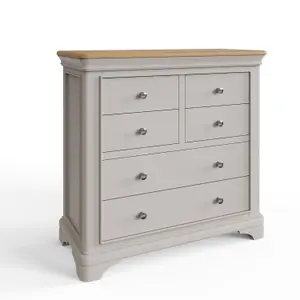 6 Drawer Solid Oak Dove Grey Chest Of Drawers Ready Assembled