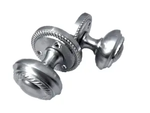 Door Knobs Round Georgian Roped Mortice Knob - Silver Satin 62mm