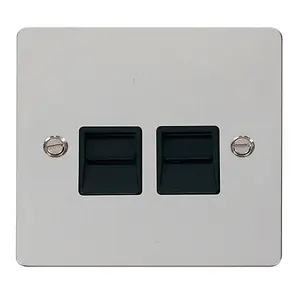 Flat Plate Polished Chrome Secondary Telephone Twin Socket - Black Trim - SE Home