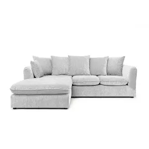 Lucas Water Repellent Velvet Chenille Left Facing Corner Sofa in Silver