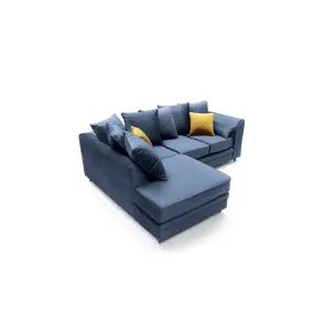 Chicago Velvet Left Facing Corner Sofa in Dark Blue