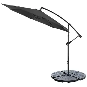 3M Large Rotatable Garden Sun Shade Cantilever Parasol Patio Hanging Banana Umbrella Crank Tilt with Fillable Base, Black