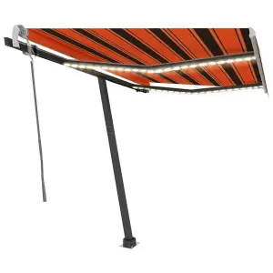 Berkfield Manual Retractable Awning with LED 350x250 cm Orange and Brown