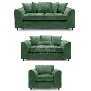 Monaco Chenille Fabric 3 Piece Sofa Set - 3 2 1  Green