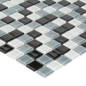 Tarente Black, grey & white Gloss Glass effect Glass Mosaic tile, (L)300mm (W)300mm