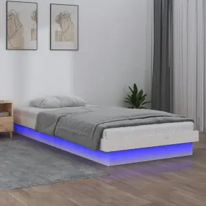 Berkfield LED Bed Frame without Mattress White Single Solid Wood