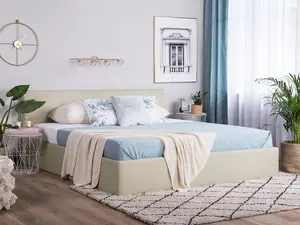 Fabric EU Super King Size Ottoman Bed Beige ORBEY