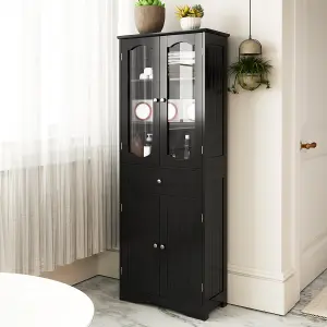 COSTWAY 160cm Tall Bathroom Cabinet Freestanding Kitchen Pantry Cabinet with 2 Glass Doors