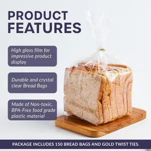 Clear Plastic Bread Bags for Homemade Loaves, Buns, Baguettes 300 Reusable Storage Bags with Twist Ties, Keep Bread Fresh