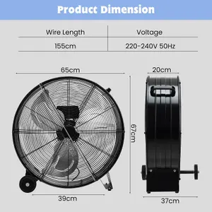 Costway 24" Drum Fan High-Velocity Direct-Driven Floor Fan 3 Speed